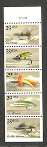 #2549a  29c FISHING FLIES BOOKLET PANE OF 5 STAMPS MNH UNFOLDED-PL#A23133 - Picture 1 of 1