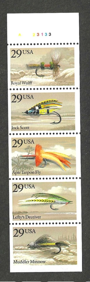 #2549a  29c FISHING FLIES BOOKLET PANE OF 5 STAMPS MNH UNFOLDED-PL#A23133 - Image 1 of 1
