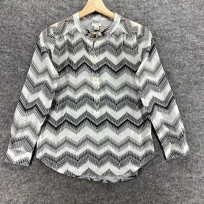 J. Blusa Crew Mujer PXXS Pequeña Blanca Rayas Cuello Redondo 1/2 Botón Manga Larga Foto 1 de 4