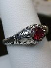 Simulated Ruby Ring, Floral Wedding Vintage Revival Jewelry (Custom Made) D154