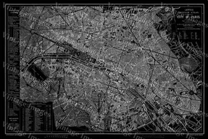 Historic 1883 PARIS FRANCE  CITY WALL MAP POSTER PRINT - Picture 1 of 1