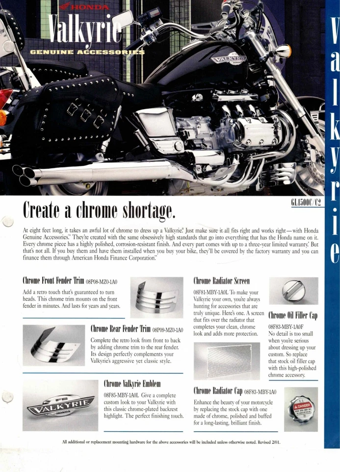 Catálogo de acessórios genuínos Honda 1997-2001 GL1500 Valkyrie - Imagem 1 de 1