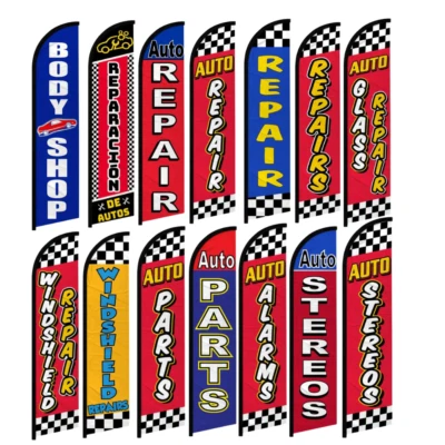 Auto Parts Body Shop Variations Windless Full Sleeve Advertising Banner Flags - Image 1 of 3
