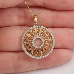 Ciondolo donna argento 925 diamante simulato tondo placcato oro giallo 14 kt - Foto 1 di 3