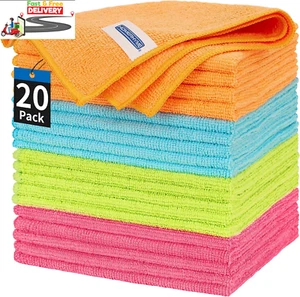 20 Pack Microfiber Cleaning Cloth Rag Car Towels Dish Cloths Lint Free 12″ X 12″ - Picture 1 of 12