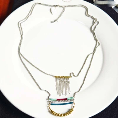 New 28" Lucky Brand Dual Strands Necklace Gift Vintage Women Party Show Jewelry - Image 1 of 3