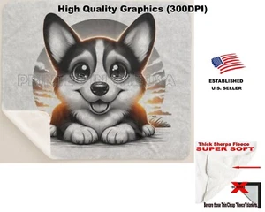 DigiPups Corgi Welsh Dog Fun In The Sun Cartoon Sherpa Fleece Überwurf Decke - Bild 1 von 6
