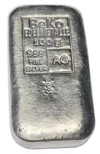 BeKo Edelmetalle 100 Gramm Silberbarren 999 Feinsilber (gegossen) Sammlerbarren - Bild 1 von 2