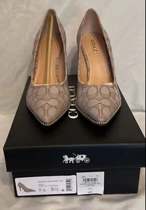 Coach Waverly Logo PUMPS BEIGE MIT METALLIC GOLD PERLENBESATZ GRÖSSE 11 MED - Bild 1 von 14