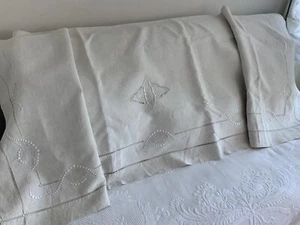 linge ancien Drap De Mariage Lin Bi TRAVAILLÉ Avec Retour Monogrammes GD Ou G O - Photo 1/8