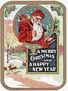 EARY Vintage gravierte Merry Christmas & A Happy New Year SANTA Papierkarteneinlage - Bild 1 von 2