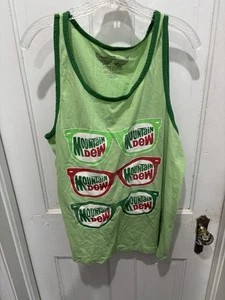 Vintage MOUNTAIN DEW Soda Sunglass Men Adult Green SAVVY Tank Top Shirt Med RARE - Picture 1 of 4
