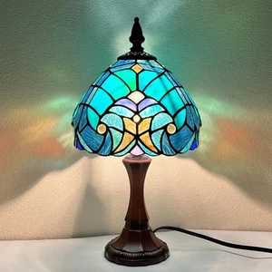 Tiffany Table Lamp Sea Green Stained Glass Accent Table Light Antique Style D... - Picture 1 of 7