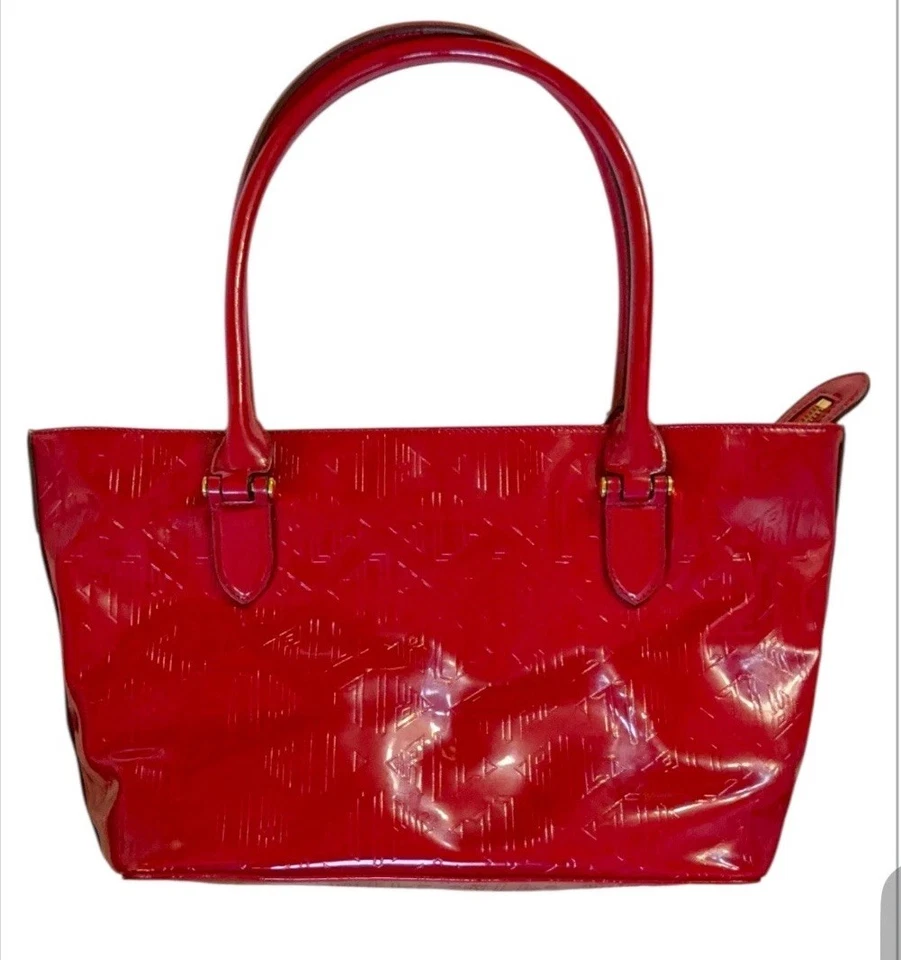 Bolso Cartera Ralph Lauren Rojo Charol Repujado RLL Dorado Herrajes Foto 1 de 4