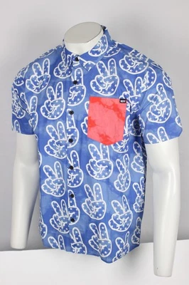 Camisa de manga corta con botones Neff Peace Out para hombre roja blanca azul bolsillo Foto 1 de 4
