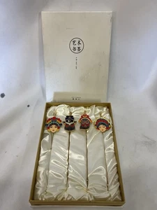 Tom Horse Art Chinese Peking Opera Mask 4 Bookmark Set Gold Metal & Enamel - Imagen 1 de 7