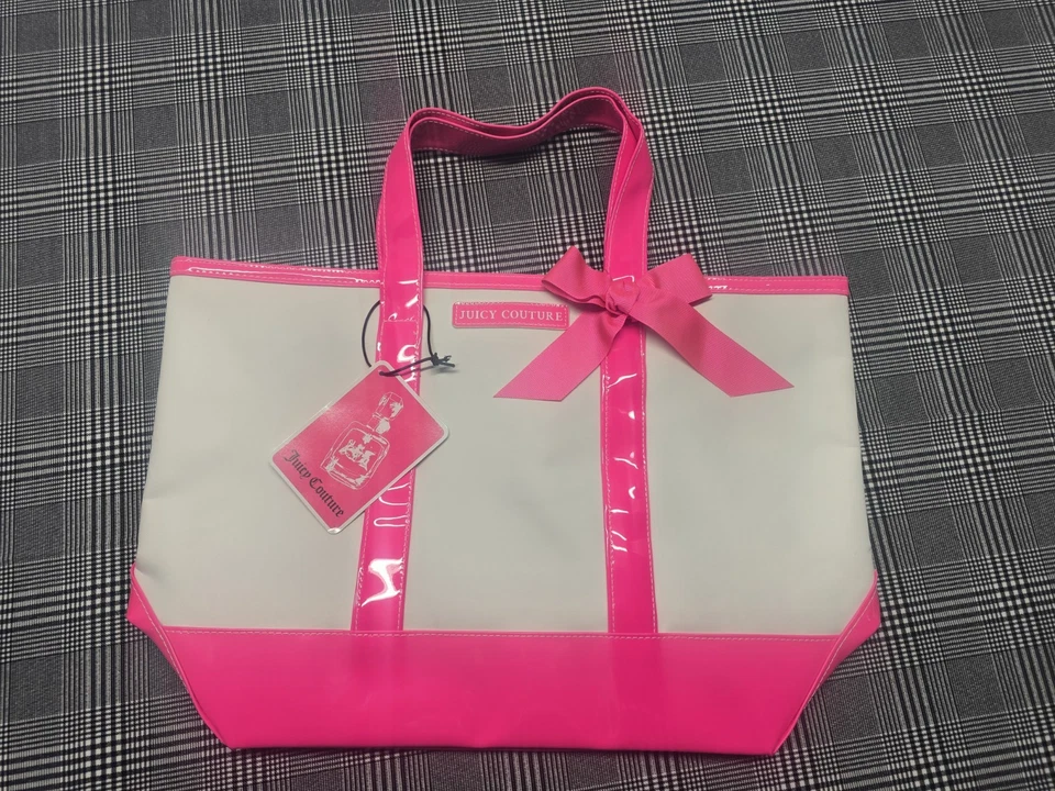 Juicy Couture Pink White Tote Bag Large Weekender Beach Bow Floral 2 Pockets