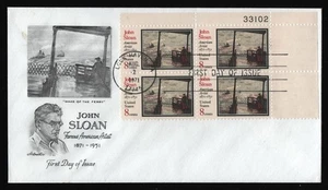 #1433 8c John Sloan-Plate Block, Artmaster H/C FDC **CUALQUIER 5 = ENVÍO GRATUITO** - Imagen 1 de 1