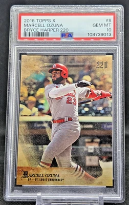 2018 Topps X Bryce Harper 220 #8 Marcell Ozuna PSA Gem MT 10 (JBC2689) - Image 1 of 2