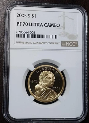 Sacagawea U.S. One Dollar 2005 S Proof, Shoshone / Eagle $1, Graded NGC PF70 UC - Image 1 of 2