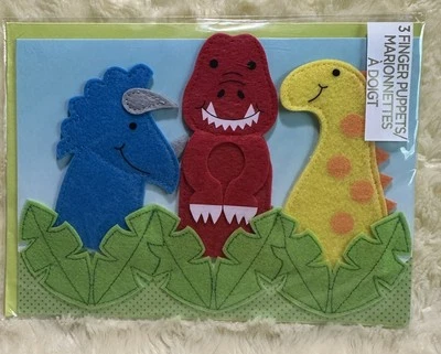 Tarjeta de cumpleaños de papiro NIÑO fieltro dedo marionetas dinosaurios RRRROAR Foto 1 de 4