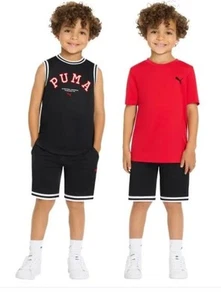 Puma Boys Girls T-Shirt Tank Top Shorts Black Red Multicolor 3-Piece Active - Picture 1 of 8