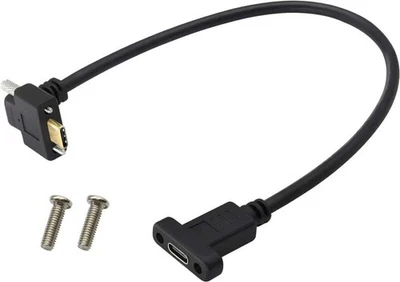 USB-C Panel Mount Extension Cable 0.3m Male to Female Dual Screw Lock 10Gbps - Image 1 of 4