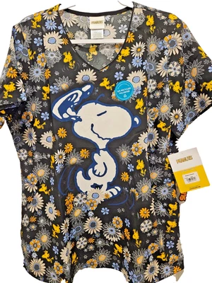 Snoopy ~ Cherokee Scrubs~ Tooniforms ~ Peanuts ~ Size L ~ V Neck Top TF626 - Image 1 of 3