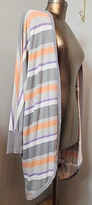 Torrid Super Soft Knits Gray Striped Cardigan Womens Size 0 Long Sleeve 35618 - Picture 1 of 6