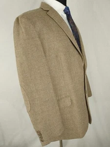 Black Brown Tweed Blazer Men 48R Slim Light Brown Wool Sport Coat Jacket Elbow - Picture 1 of 16
