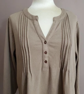 Top Notations 1X Beige Pieghettato Scollo a V Manica a 3/4 Tab Elasticizzato Maglia Henley Morbida - Foto 1 di 11