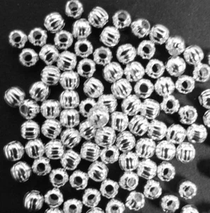 100 Silver Plated Brass 6mm Corrugated Round metal Beads - Picture 1 of 1