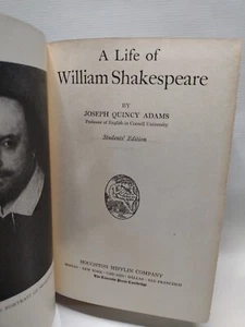 A Life of William Shakespeare by Joseph Quincy Adams -1925 -Student's Ed. -HC - Picture 1 of 16
