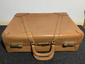 Vintage 50s GS Stylite Philadelphia PA Deluxe Suitcase Light Brown Leather Case - Picture 1 of 21