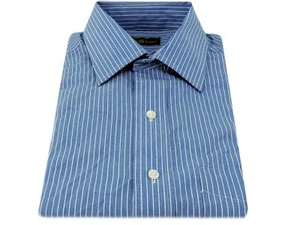 Camicia elegante Club Room 100% cotone vestibilità regolare blu righe bianche 15 32/33 M - Foto 1 di 2