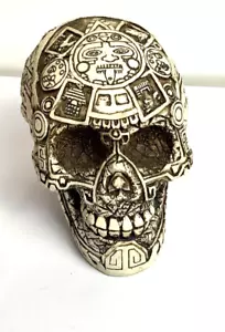 Calavera de azúcar de resina mediana diseño azteca día de los muertos - Imagen 1 de 6