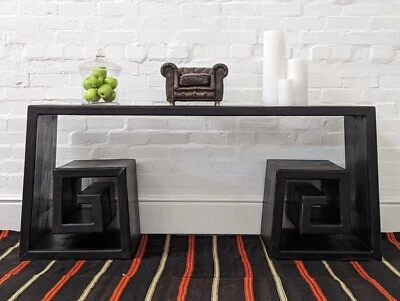 Luxury Timothy Oulton Large Hall Table Black Wood Zen Console Sofa Modern 180cm - Image 1 of 4