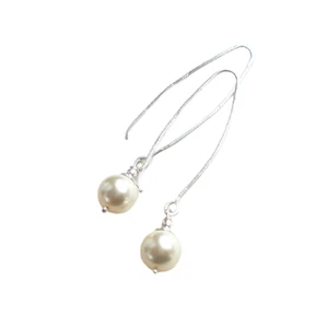 Lange Design Ohrringe MUSCHELKERN weiß 925 Silber Perlenohrringe cremeweiß g823 - Bild 1 von 4