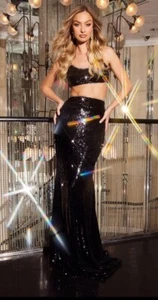 Fashion Nova black sequin set - skirt and crop top size medium NWT - Picture 1 of 7