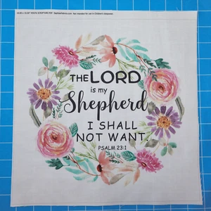 Psalm 23:1 Bible Verse 100% Cotton Fabric Panel Square Quilting Square M5076 - Picture 1 of 3