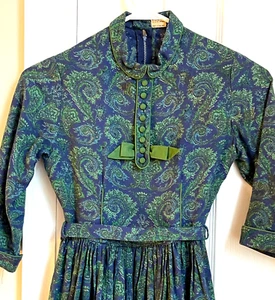 Vintage 60s Rowes of Bond Street Girls Paisley Dress  Made in England  YY701 - Picture 1 of 7