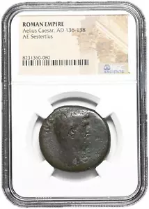 ROMAN EMPIRE. Aelius Caesar. AD 136-138. Æ Sestertius, NGC Certified - Picture 1 of 2
