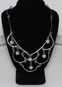 Collana Bavaglino Argento Sterling Taxco Vintage Perline Pendenti AMF - Foto 1 di 8