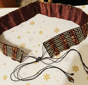 Handmade in India, Boho Chic Beaded Belt with Wooden and Gold Colored Beads NWT - Picture 1 of 3