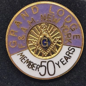 VTG Grand Lodge F & A M New York Member 50 Years Tie Tac Lapel Pin Back Masonic - Picture 1 of 3
