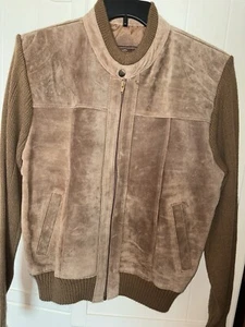 Vintage Alvin Josef Brown Genuine Suede Leather Sweater Jacket Size L,100%acryli - Picture 1 of 14