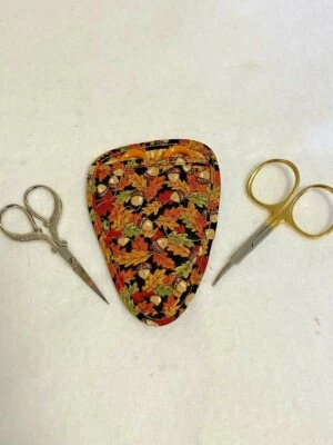 Autumn leaves & acorns quilted embroidery / needlework scissor holder  - Image 1 of 2