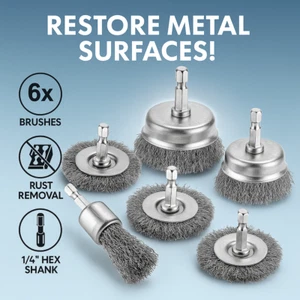 Wire Brush for Drill Set 6PCS โ Cup Wheel End Brush Rust Removal 1/4" Shank - Picture 1 of 7