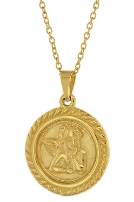 TRENDOR Schmuck Damen-Halskette mit Engel-Anhänger Gold auf Edelstahl Ankerkette - Bild 1 von 4