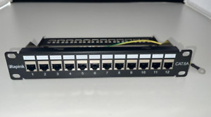 12 Port Patch Panel Cat6A Inline Keystone, RapInk Coupler Patch Panel 10-In
